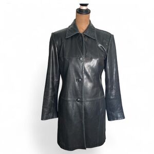 Vintage Classic Black Leather Coat Size S (Petites) Lambskin